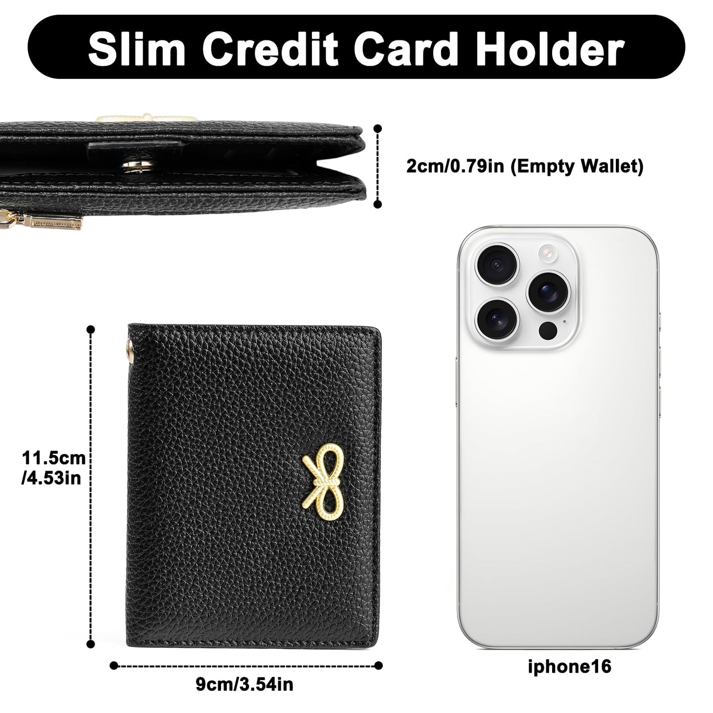 GOIACII Women's Small Bifold Cute Bow Wallet Rfid Blocking Ladies Card holder Wristlet with Zipper Coin Pocket Black