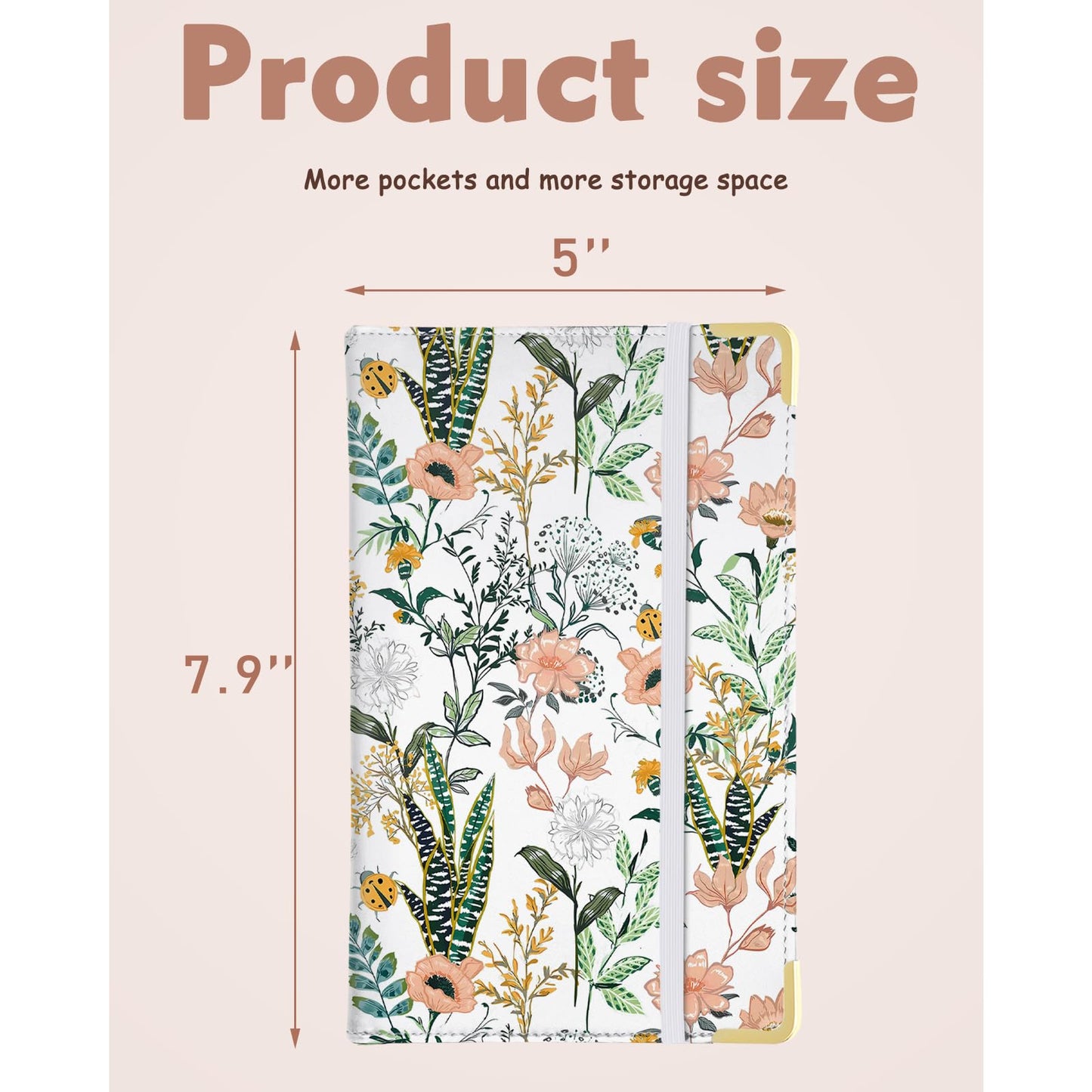 YeeCASE 2Pack Flower Server Book for Waitress with Money Pocket and Zipper Pouch, Fits Waitress Apron, Waitress Accessories, Receipt Holder with High Volume Pocket (Flower-Grass)