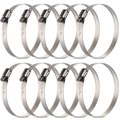 OURU Large Hose Clamps, 10 Pack 4 Inch Stainless Steel Hose Clamps Adjustable from 3-3/4"-4-5/16"/95-110mm, Metal Worm Gear Duct Clamp for Air Ducting, Dryer Vent Hose, Fuel Line, Automotive