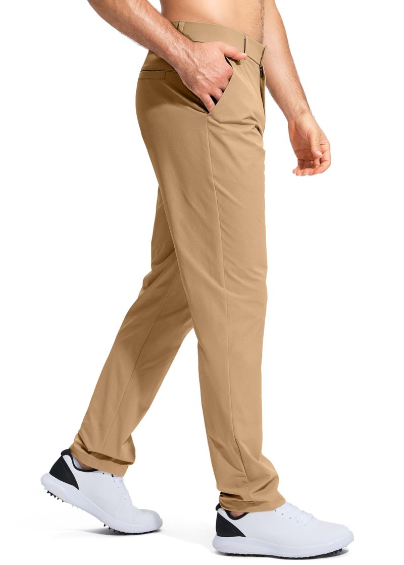 Pudolla Men's Golf Pants Stretch Work Pants for Men Dress Comfy Pants 30 Lightweight Quick Dry Casual Trousers(Dark Khaki 30Wx30L)