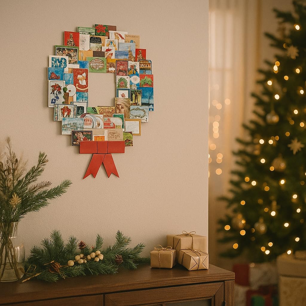 Jumbl Christmas Decoration Wonder Wreath Jumbo (44" X 36") Card & Photo Display Holder. for Home, Work, Schools, Party. Great Way to Go Down Memory Lane.