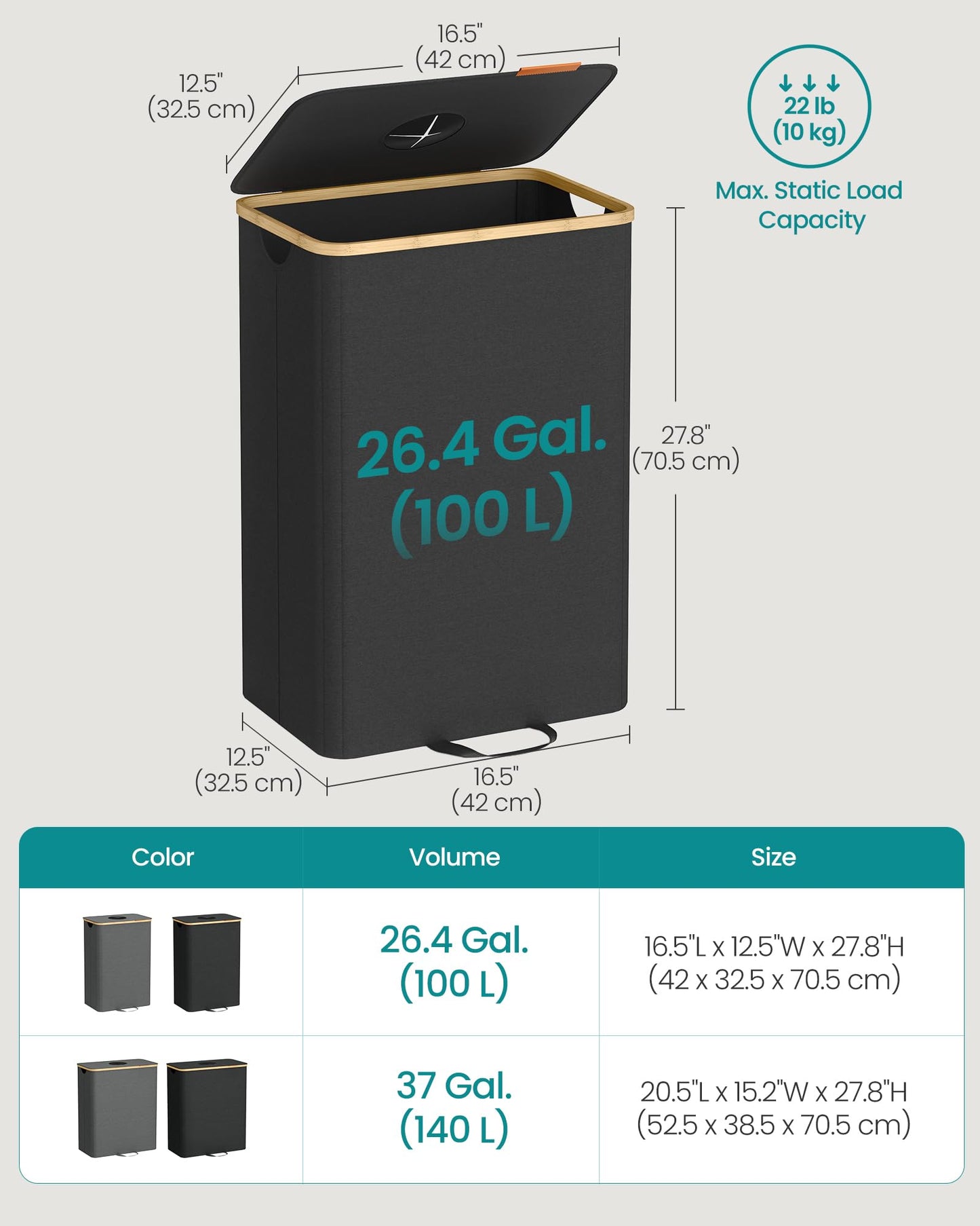 SONGMICS Recycling Bin for Kitchen 26.4 Gallon. Bottle Recycling Container, Collection Bin, for Metal, Plastic, Paper, Glass, Inner Bag with Handles, Kitchen, Ink Black and Natural Beige URRB509B01