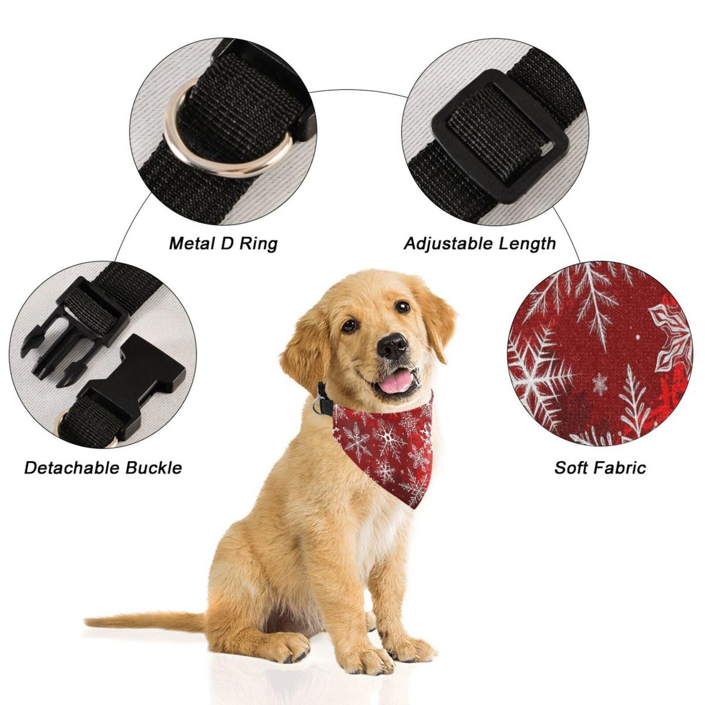 Christmas Dog Bandanas with Adjust Buckle Christmas Red Pattern with Snowflakes Flower Pet Triangle Scarf Washable Dog Bandana Collar