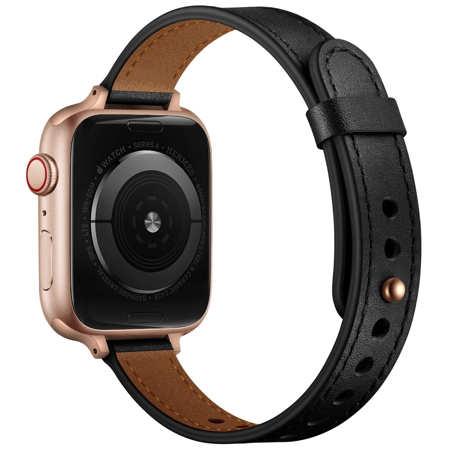 OUHENG Slim Bands Compatible with Apple Watch Band 42mm 41mm 40mm 38mm, Women Genuine Leather Replacement Thin Strap for iWatch SE 3/2/1 Series 11 10 9 8 7 6 5 4 3 2 1 (Black/Rose Gold)