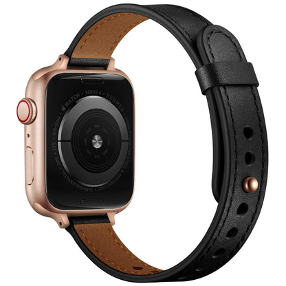 OUHENG Slim Bands Compatible with Apple Watch Band 42mm 41mm 40mm 38mm, Women Genuine Leather Replacement Thin Strap for iWatch SE 3/2/1 Series 11 10 9 8 7 6 5 4 3 2 1 (Black/Rose Gold)