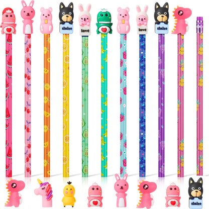 Ireer 60 Pcs Scented Pencils for Kids Animal Fruit Fun Smelly Pencils Bulk HB Graphite with 60 Pcs Cute Cartoon Toppers Gift for School Office Classroom Party Reward Supplies(Bright Style)