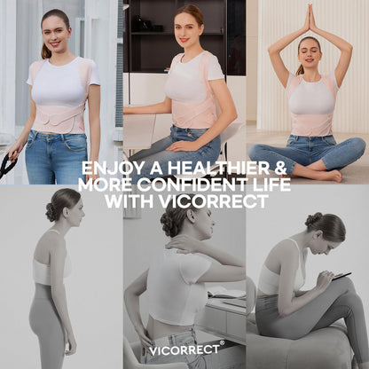 Vicorrect Posture Corrector for Women and Men: Back Support Brace Relieve Upper Back Shoulders Pain (Pink, Medium)