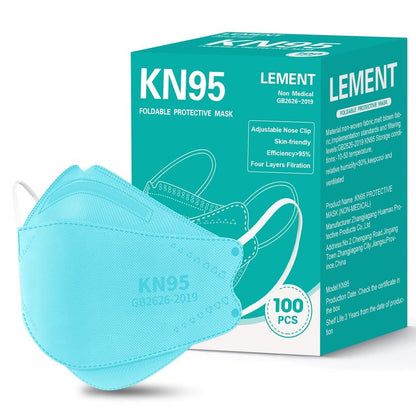 LEMENT KN95 Face Masks - 100 Pack Breathable Comfortable Disposable Masks For Adult, Filter Efficiency≥95%, Elastic Ear Loops, Blue