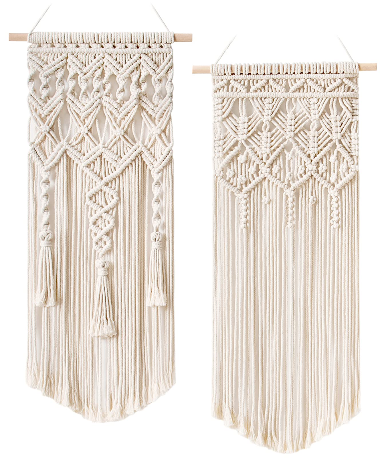 Mkono 2 Pcs Macrame Woven Wall Hanging Boho Chic Geometric Art Decor - Beautiful Bedroom Nursery Apartment Home Decoration, Gift for Girls Adults Birthday Christmas, 32" L x 16.5" W