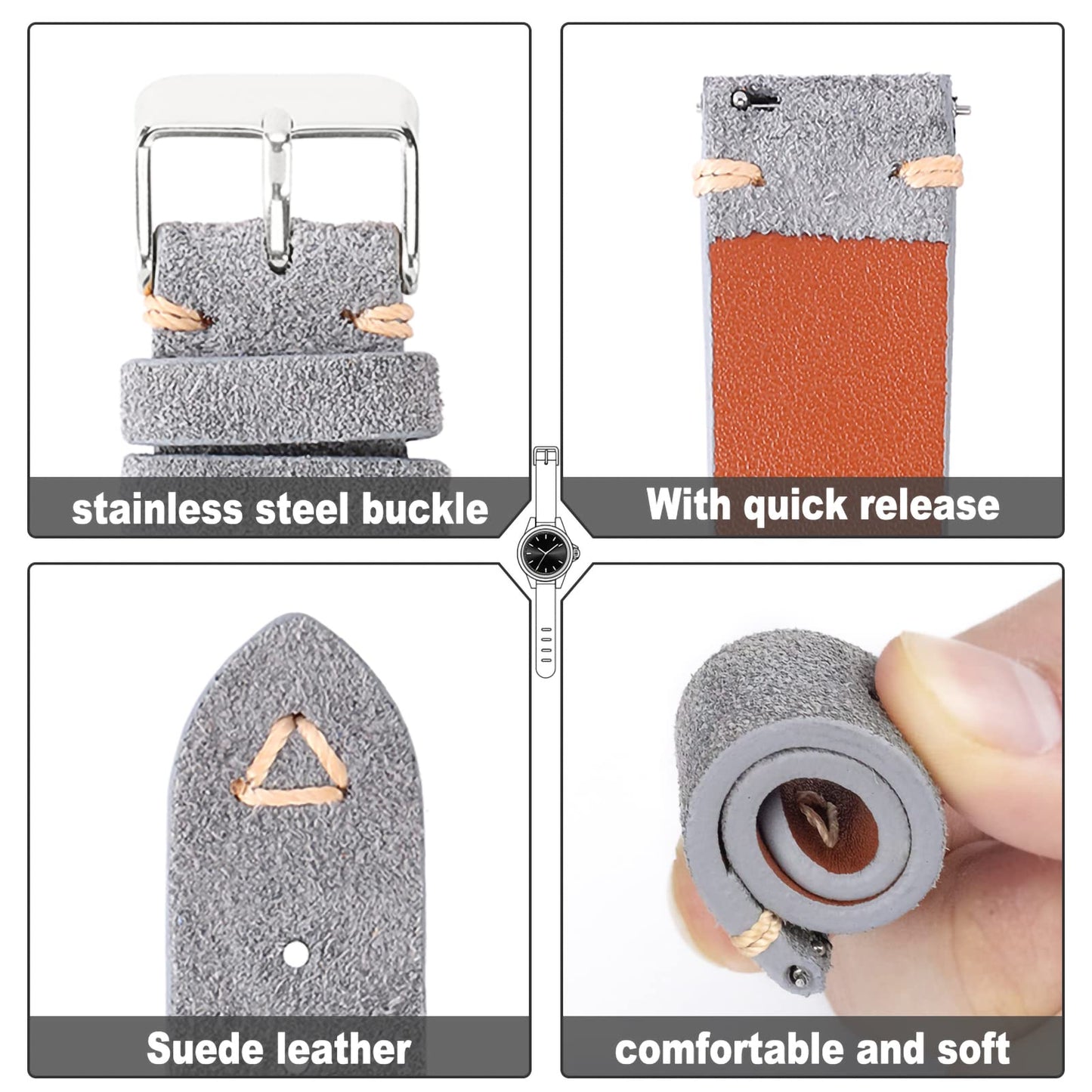 WOUKUP Quick Release Suede Leather Watch Bands Vintage Watchband for Men Watch Strap 18mm 19mm 20mm 21mm 22mm 24mm
