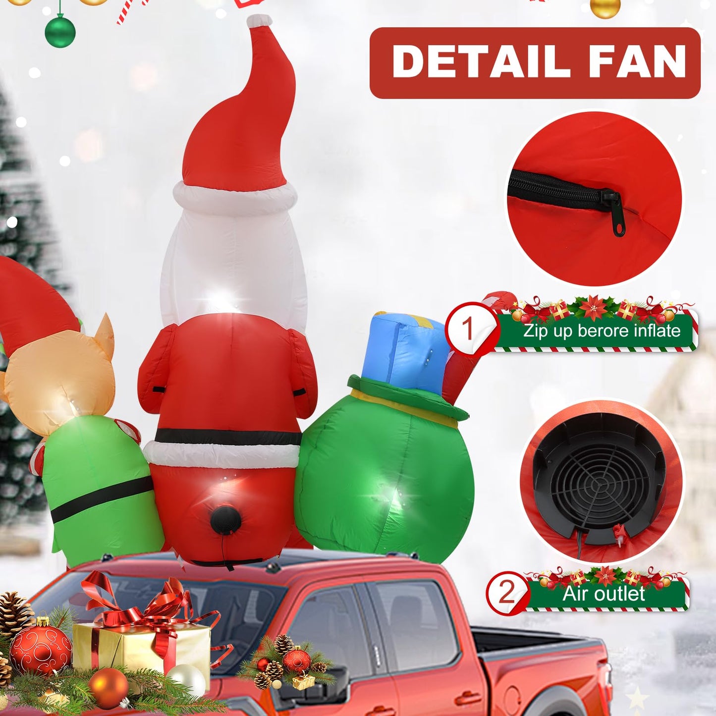 InfleasJoiy 8FT Santa Claus Sitting on the Roof Christmas Inflatable Decoration with LED Lights, Suitable for Holiday Celebration Decorations in Courtyards, Lawns, Terraces, etc.