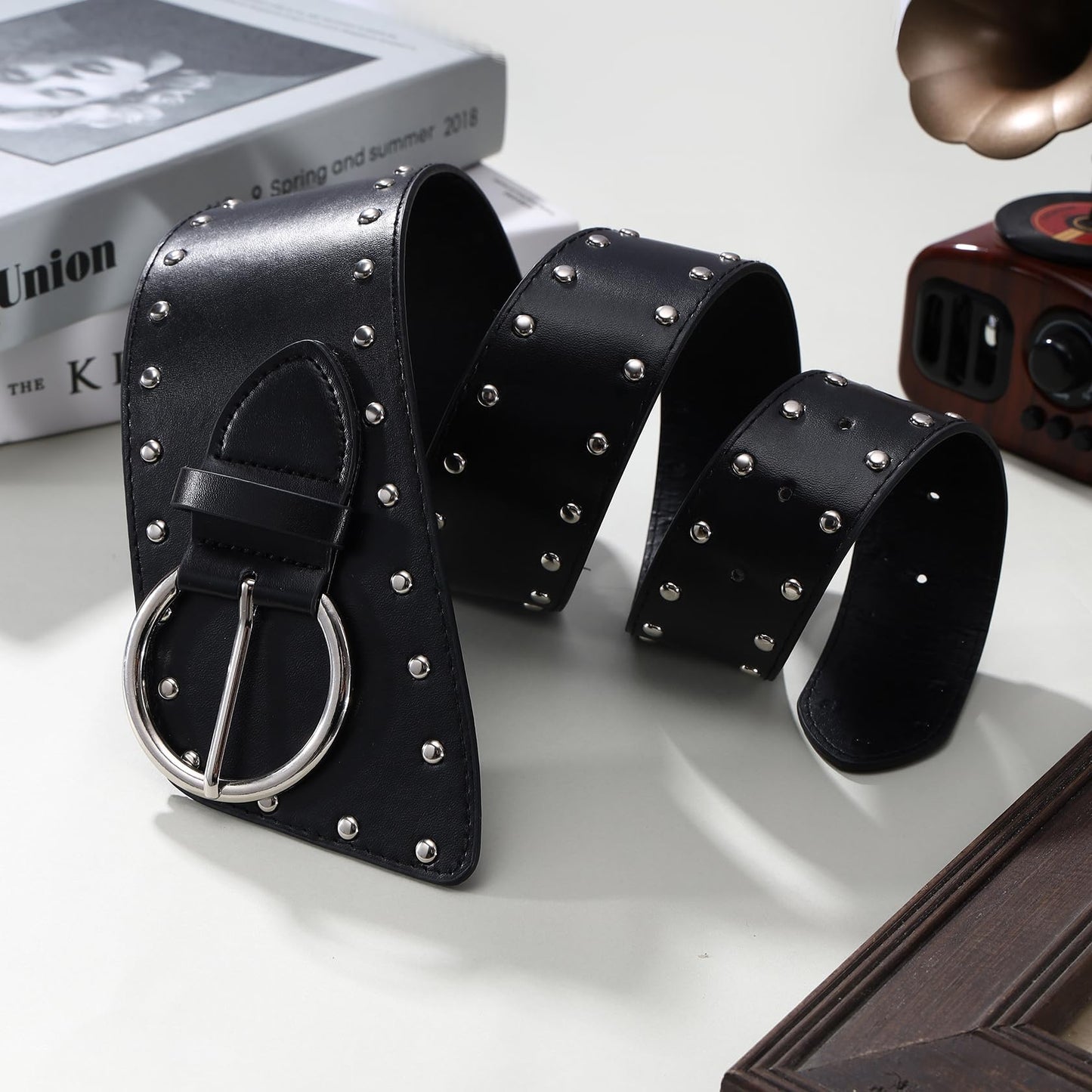 MILAKOO Punk Wide Hip Belts for Women Fashion Western PU Waistband Corset Belt Goth Rivets Belts