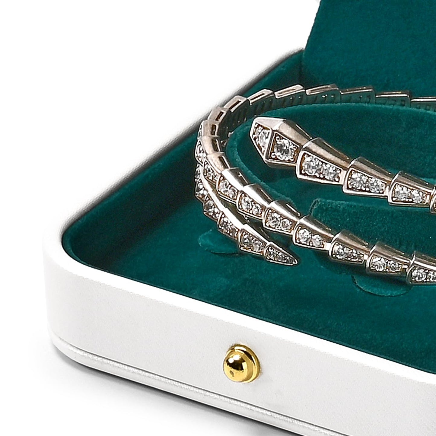 Woodten Green Velvet Interior Jewelry Gift Box for Bangle Bracelet White PU Leather Bangle Box