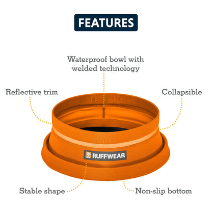 Ruffwear, Bivy Bowl Collapsible Ultralight and Packable Dog Bowl, Salamander Orange, Medium