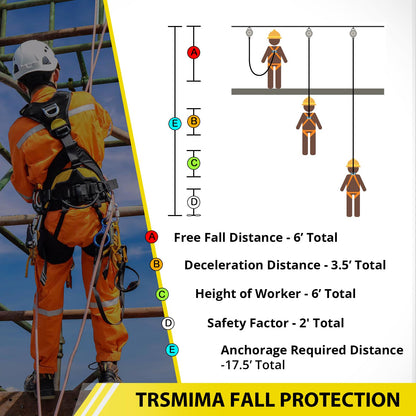 TRSMIMA Safety Strap Fall Protection - 6ft Cross Arm Strap Anchor Strap Anchorage Webbing with Double D Ring for Heavy Duty for Safety Harness