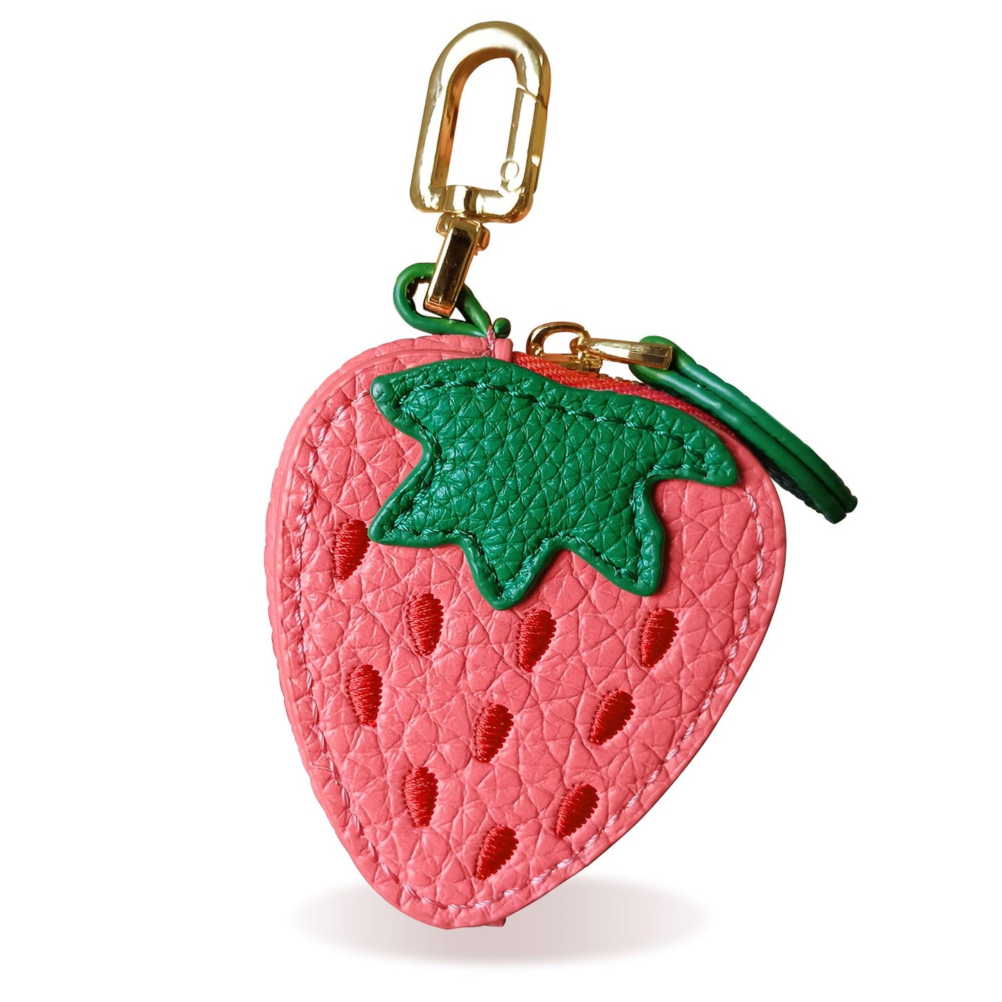TUKYWAN Strawberry Coin Purse,Leather Bag Charm for Handbags,Fruit Purse Charm,Cute Keychain Accessories with Zipper,Mini Coin Pouch Gifts for Women