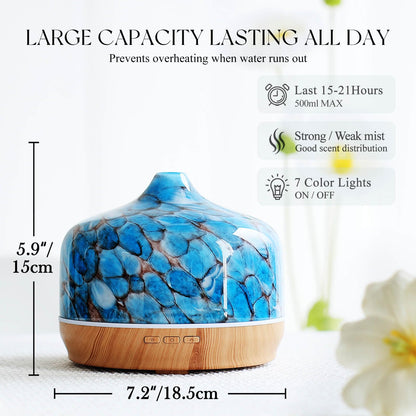 Porseme 500ml Essential Oil Diffuser, Aroma Ultrasonic Humidifier with Remote Control, BPA Free, Auto Shut-Off, Timer Setting for Large Room Sleeping Yoga