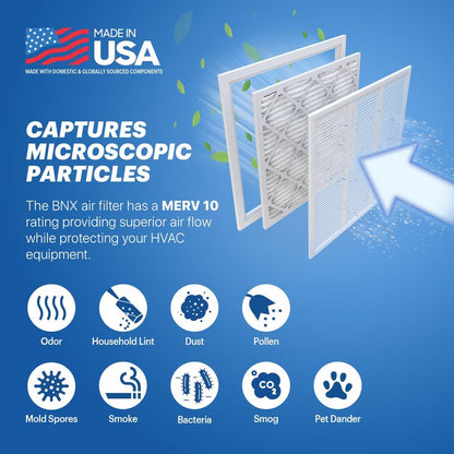 BNX TruFilter 18x20x1 MERV 10 (4-Pack) AC Furnace Air Filter - MADE IN USA - Pleated Air Conditioner HVAC AC Furnace Filters - Removes Odor, Mold, Bacteria, Smoke