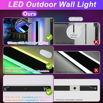 2 Pack Outdoor Long Wall Light for Porch,32 inch Modern RGB Led Wall Lights Fixture,Dimmable Exterior Linear Lighting for House,Outside LED Long Lights for Patio,Garage Decorative