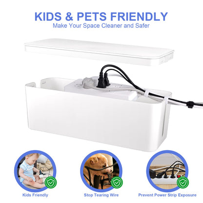 Cable Organizer Box Set of Three, Power Cover Cord Holder Surge Protector for Desk (White)