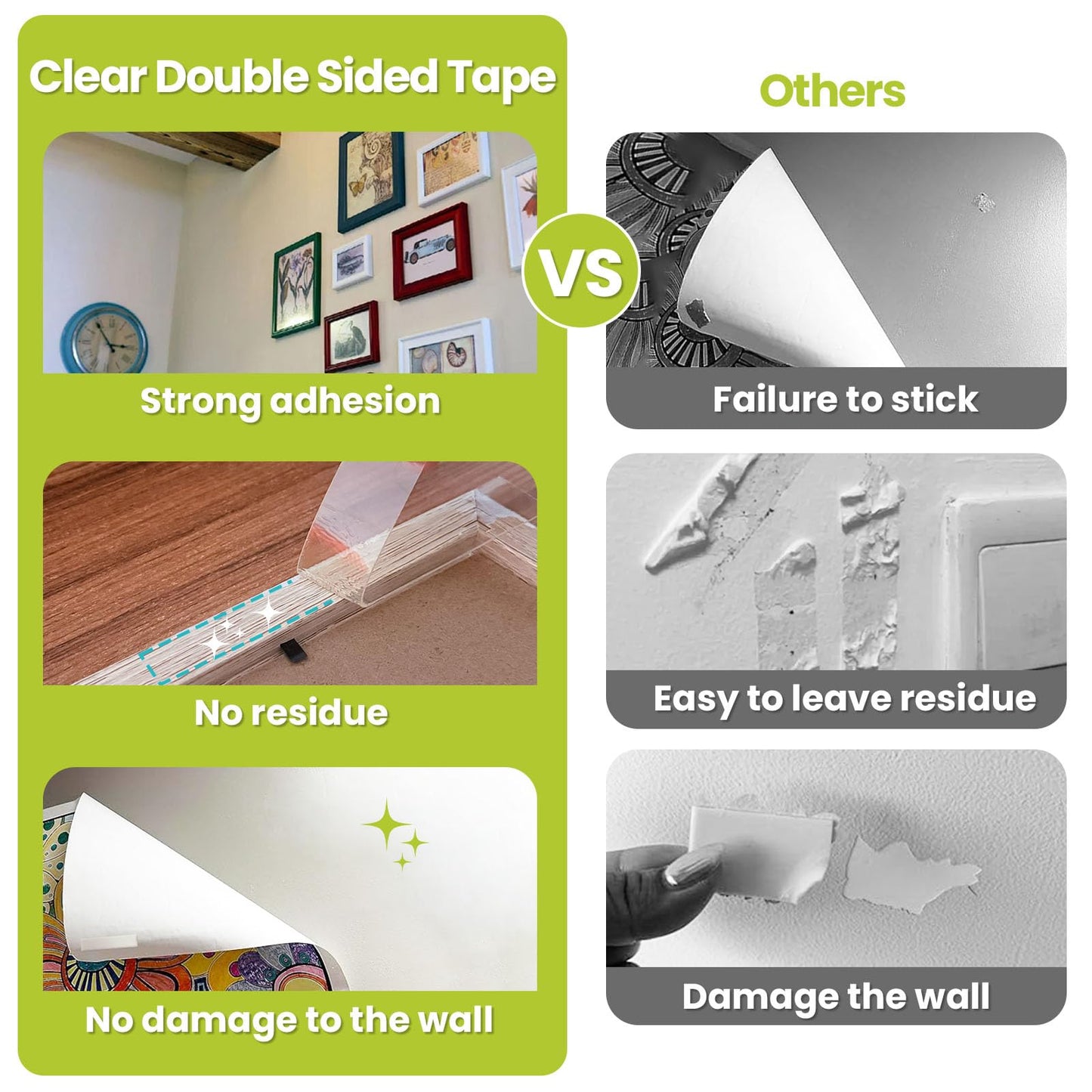Double Sided Tape Heavy Duty, Removable Nano Double Sided Adhesive Tape, Clear Mounting Tape Picture Hanging Adhesive Strips Waterproof for Walls Photo Crafts Carpet Poster, 1" x 16.5FT