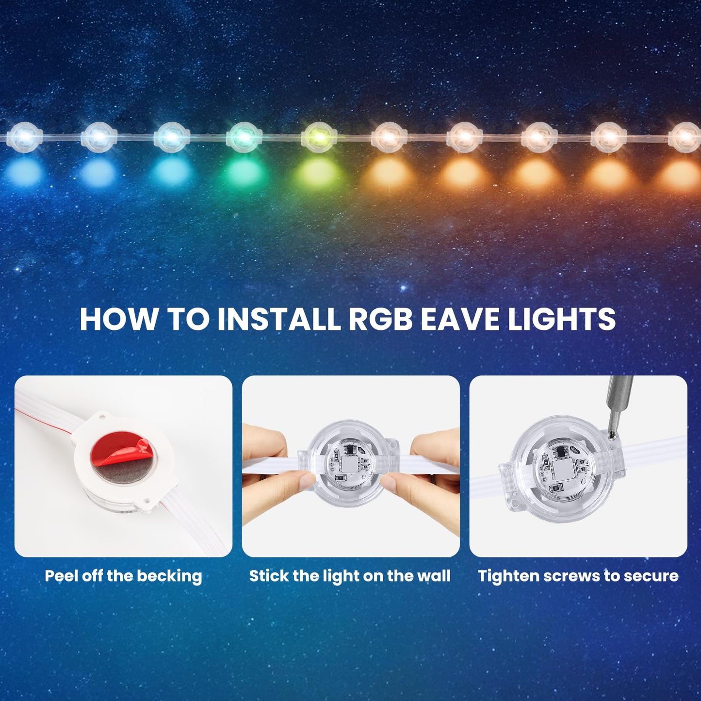 Ocixhbe Permanent Outdoor Lights, 150ft Smart Eave Lights 75 LED Lights, IP67 Waterproof Outdoor String Lights for Garden Decor,Deck,Christmas with App/Remote Control