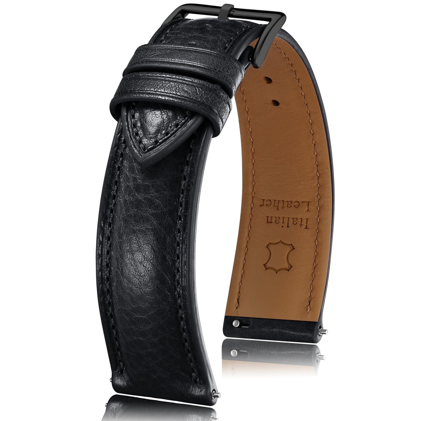 Getalia Italian leather Watch Band Tuscany Natural Vegetable-Tanned Full Grain Genuine Leather, Skin-Safe, Quick Release Replacement Watch Straps for Men and Women Thick and Soft (Black Width-20mm)