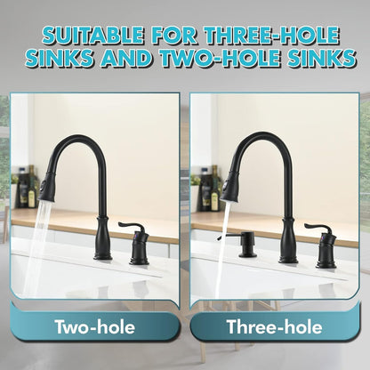 APPASO 3 Hole Kitchen Faucet with Pull Down Sprayer, Kitchen Faucets with Soap Dispenser, 3 Pieces Kitchen Sink Faucet with Separate Handle, Matte Black Kitchen Faucet 3 Hole, 218MB