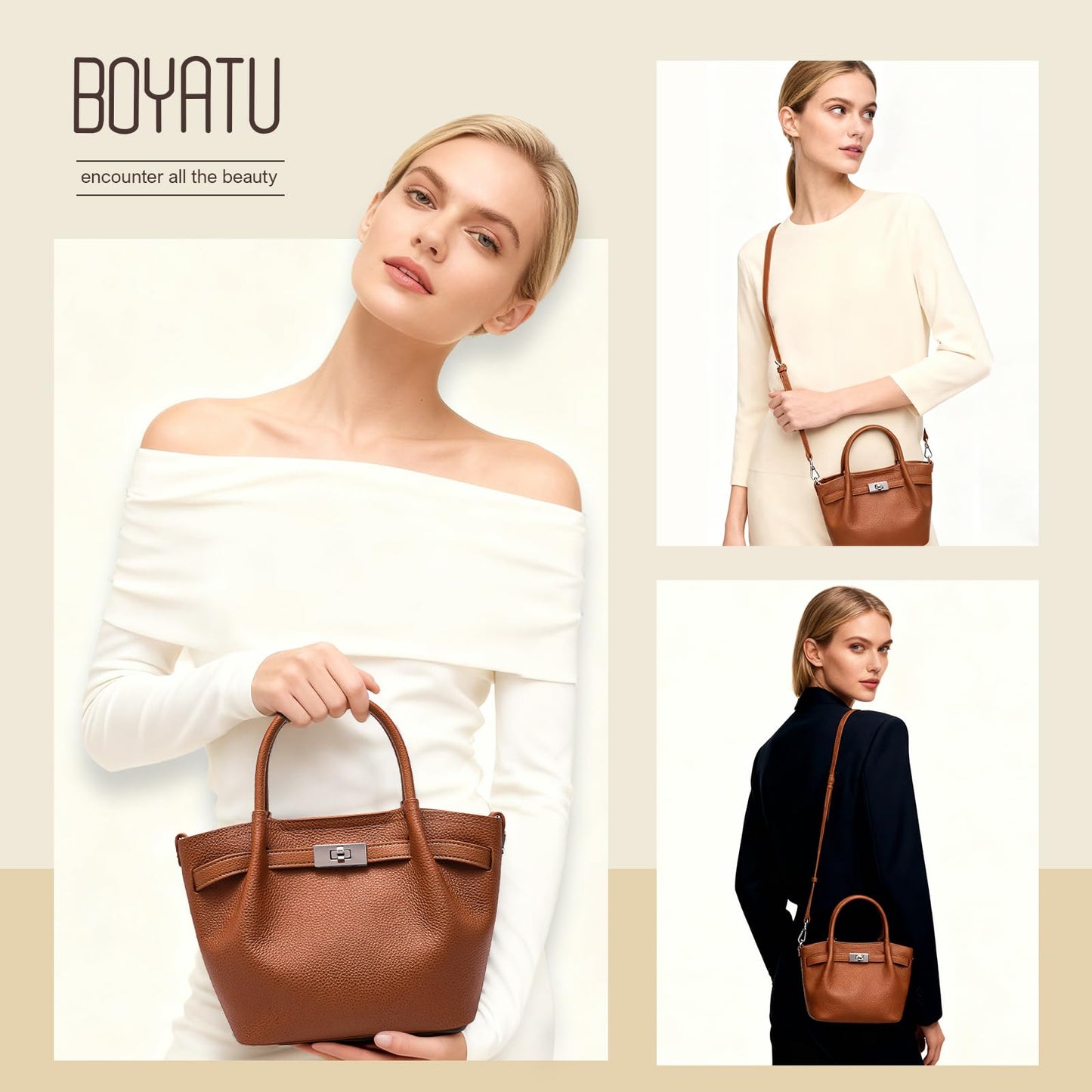 Genuine Leather Bucket Bags for Women: Small Tote Purses for Ladies Luxury Designer Crossbody Satchel Handbags(Brown)