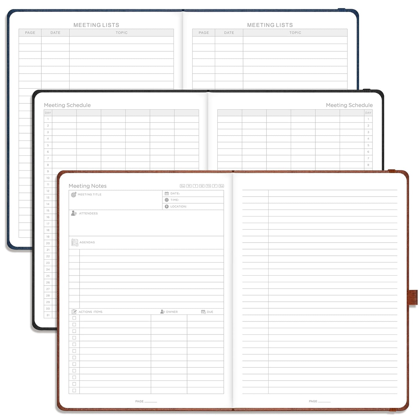 EMSHOI Meeting Notebook for Work with Sticky Tabs - 240 Pages, A4 Size Project Planner, PU Leather Meeting Agenda/Minutes Organizer for Women Men, Note Taking, Office & Business, 8.3"x11.7", Coffee