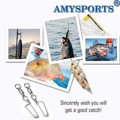 AMYSPORTS High Strength Ball Bearing Swivels - Stainless Saltwater Corrosion Resistance Barrel Swivel for Freshwater Fishing - 50pcs 180lbs
