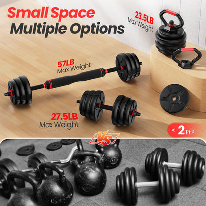 Adjustable dumbbell set,20/35/45/55/70/90lbs Free Weights set with upgraded nut, 5 in 1 Weight Set Used as Kettlebells, Barbell, Push up Stand, Fitness Exercise for Home Gym Suitable Men/Women