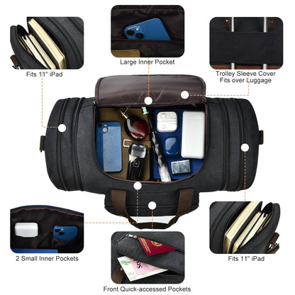 Litvyak Duffle Bag for Travel, Large 60L Canvas Travel Duffel Bags Overnight Weekend Gym Carry On Luggage Bag for Men & Women(Black)
