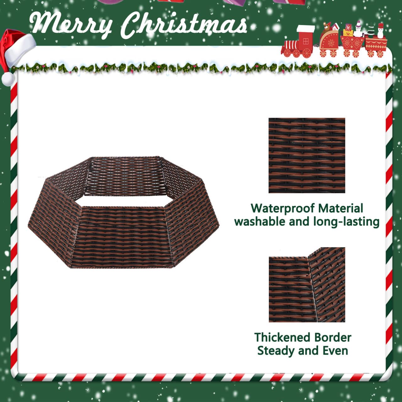 Vencer 34.2''Christmas Tree Collar,Plastic Rattan Xmas Tree Skirt,Rustic Decorations,Tree Skirt Base for Christmas Tree Decorations,Red&Black,CTS-RB008
