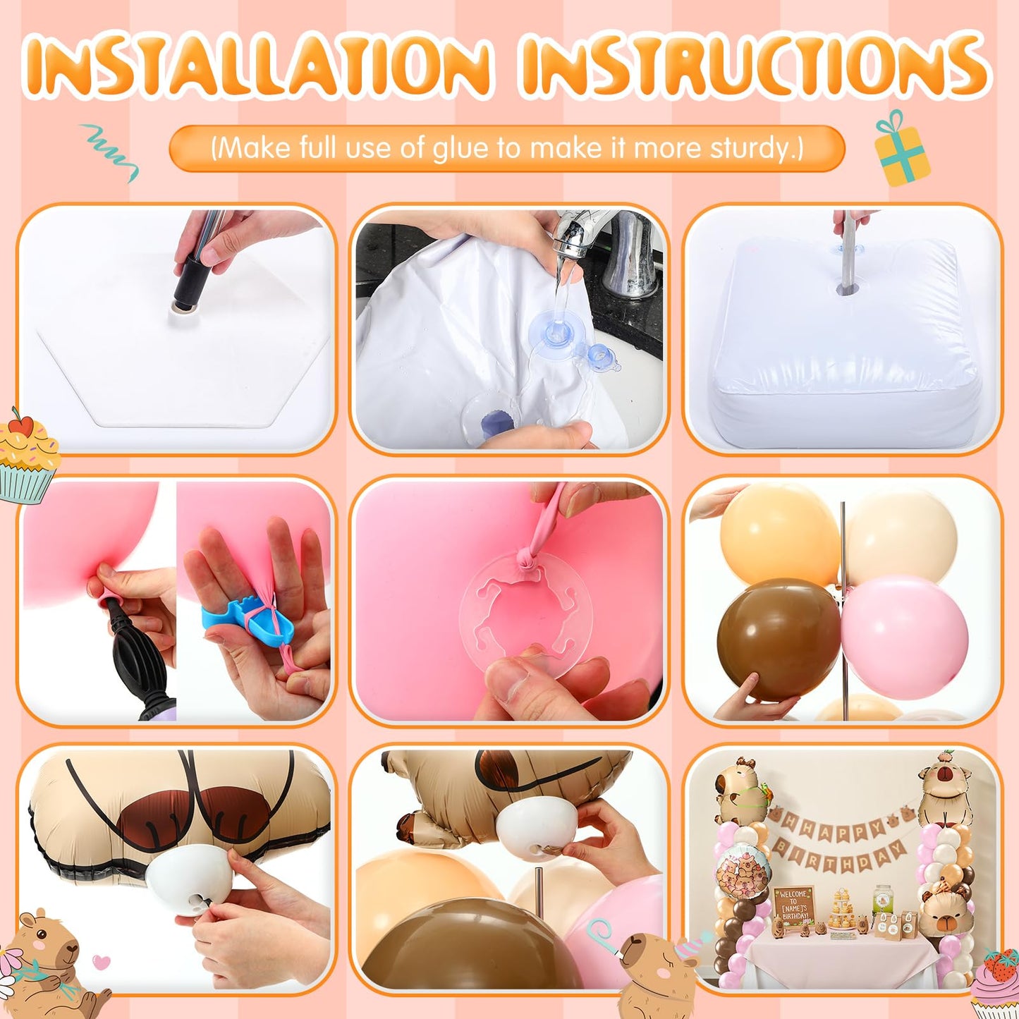 Kasyat 2 Sets Capybara Balloon Column Stand Kit Pink Brown Beige Orange Balloons Arch Garland for Capybara Birthday Party Gender Reveal Baby Shower Animal Theme Decoration