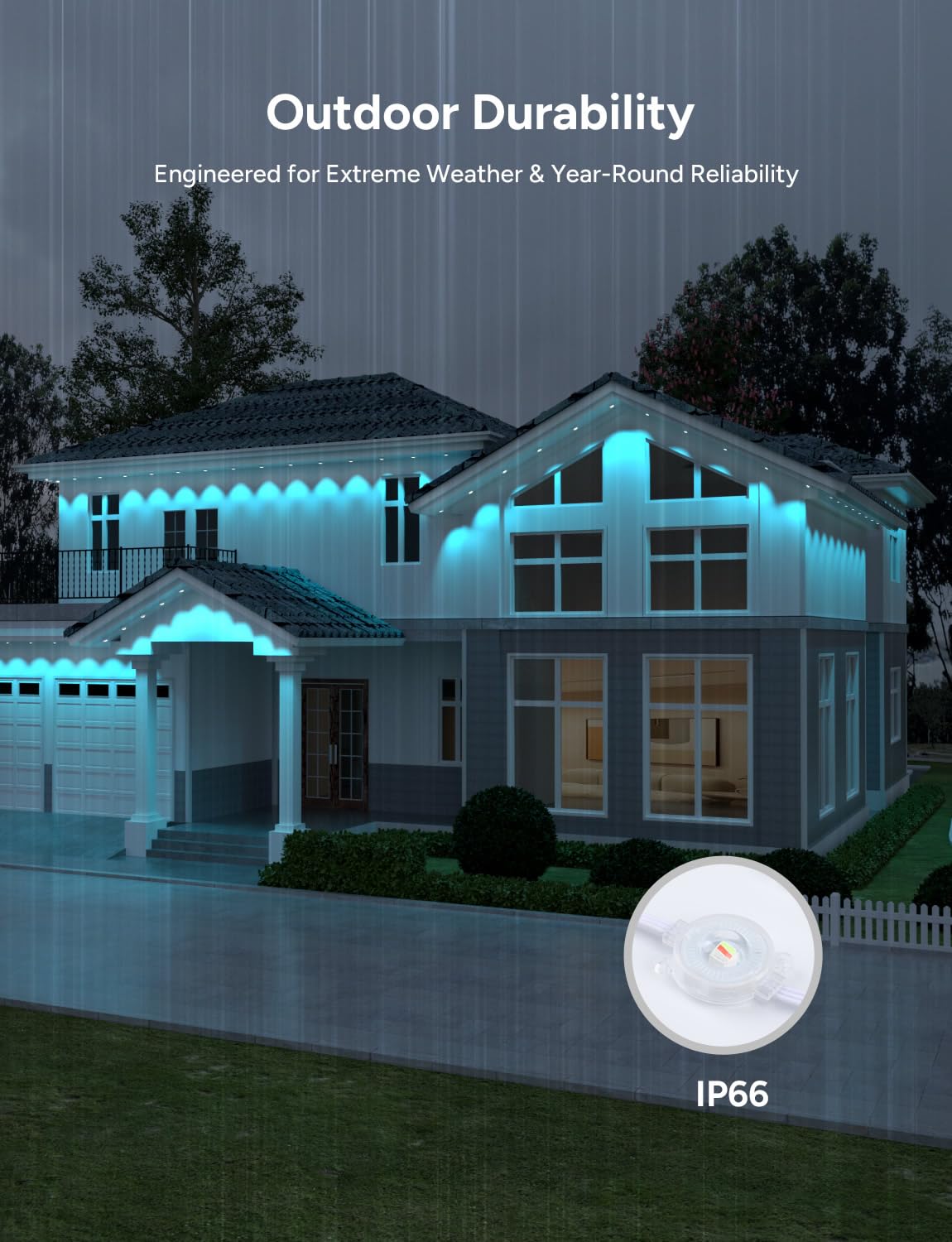 olivilily Permanent Outdoor Lights, 50ft with 30 LEDs Smart RGB, 68+ Scene Modes IP66 Waterproof, Alexa/Google Assistant Compatible Holiday Lighting for Christmas Halloween Patio Decor