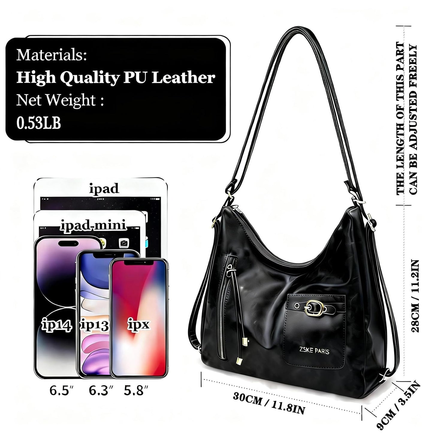 AFMKTICA Y2K Trendy Purse for Women, Leather Buckle Punk Hobo Clutch Purses Bags for Ladies Top Handle Shoulder Bag (Bigblack)