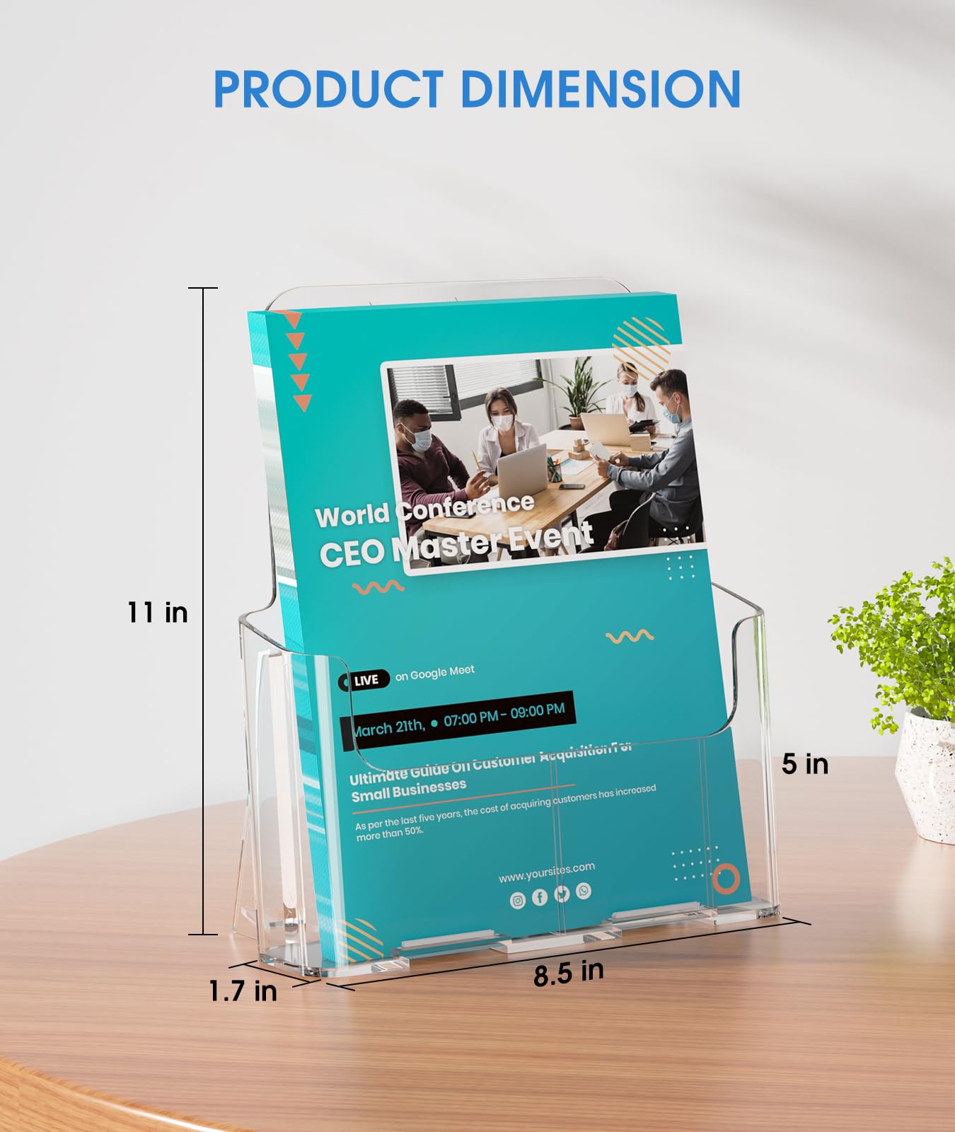 KTRIO Acrylic Brochure Holder 8.5 x 11 Clear Literature Display Stand, Plastic Flyer Holder for Trifold Brochures, Menus, Magazines, Pamphlets, Documents, Desk or Wall Mount, 2 Pack