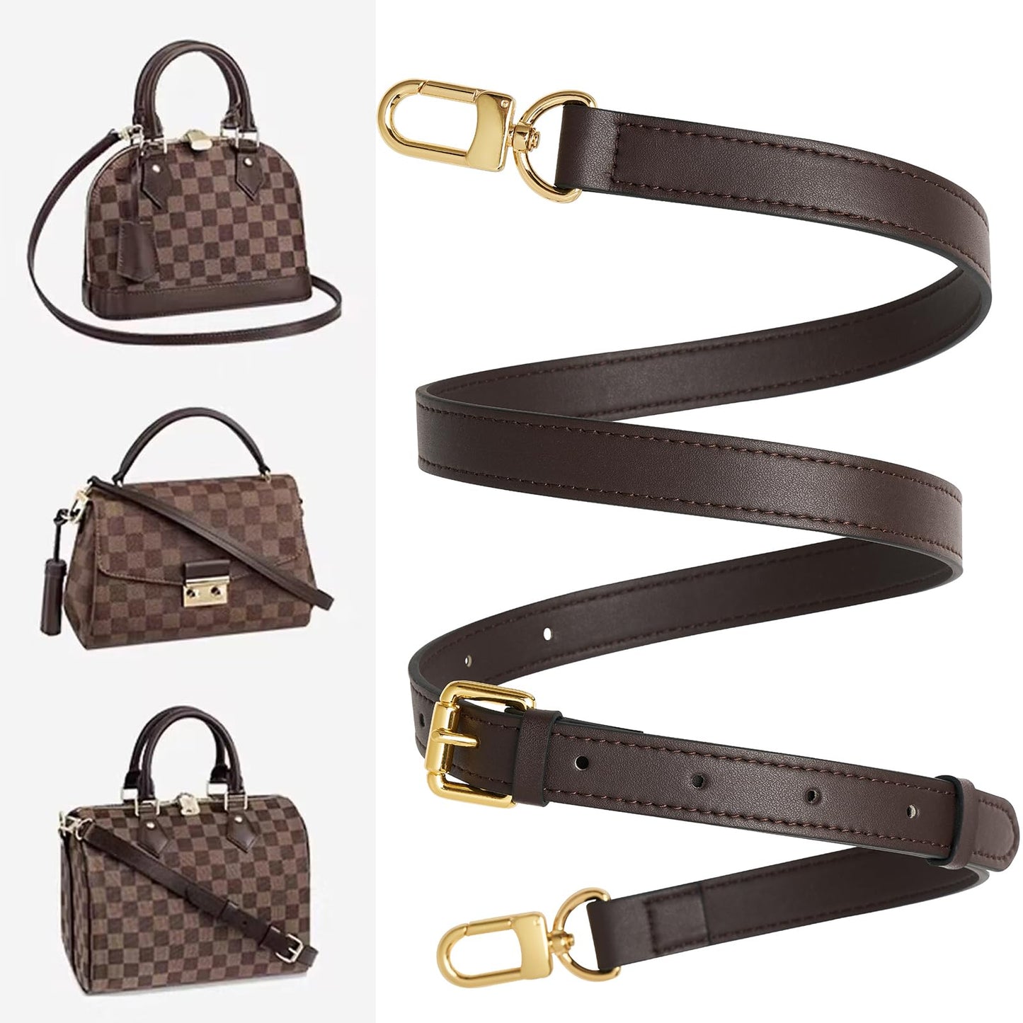 YAZHIMI Vachetta Leather purse strap Genuine Leather Adjustable Replacement Strap for Shoulder Bag Handbag Purse (Coffee-leather crossbody strap)