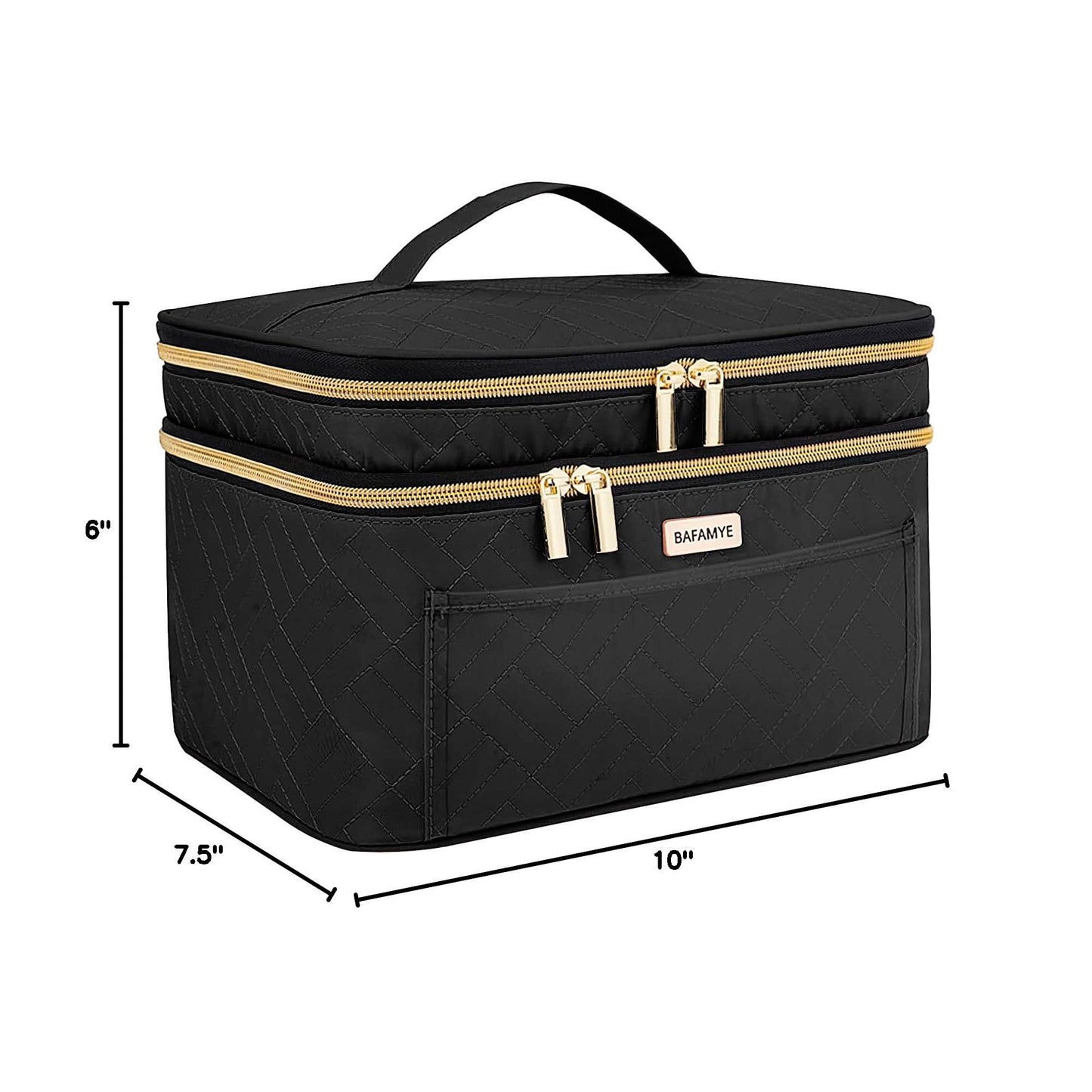 BAFAMYE 8.8L Double Layer Travel Makeup Bag Women, Large Cosmetic Case, Organizer for Travel-Size Accessories Bottles, Brushes, and Skin Care Products, Black 2.33 GAL