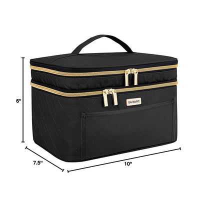 BAFAMYE 8.8L Double Layer Travel Makeup Bag Women, Large Cosmetic Case, Organizer for Travel-Size Accessories Bottles, Brushes, and Skin Care Products, Black 2.33 GAL