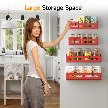 4 Pack Magnetic Spice Rack for Refrigerator, Spice Rack Organizer, Moveable Magnetic Shelf Fridge Organizer with 4 Hooks for Kitchen and Oven Organization, Black