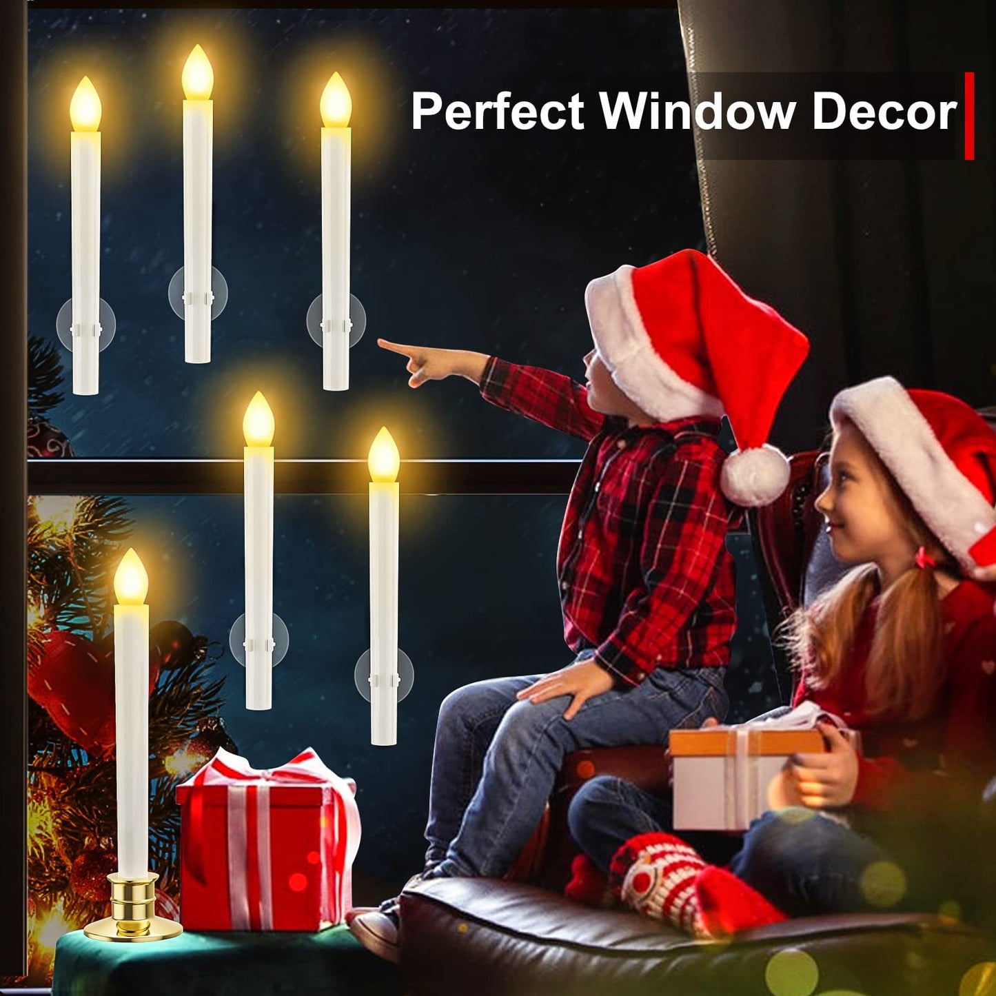 HINZER 8PCS Christmas Window Candles with Timer Remote Battery Operated Candles LED Lights Christmas Decorations Electric Flickering Window Lights for Home Decor