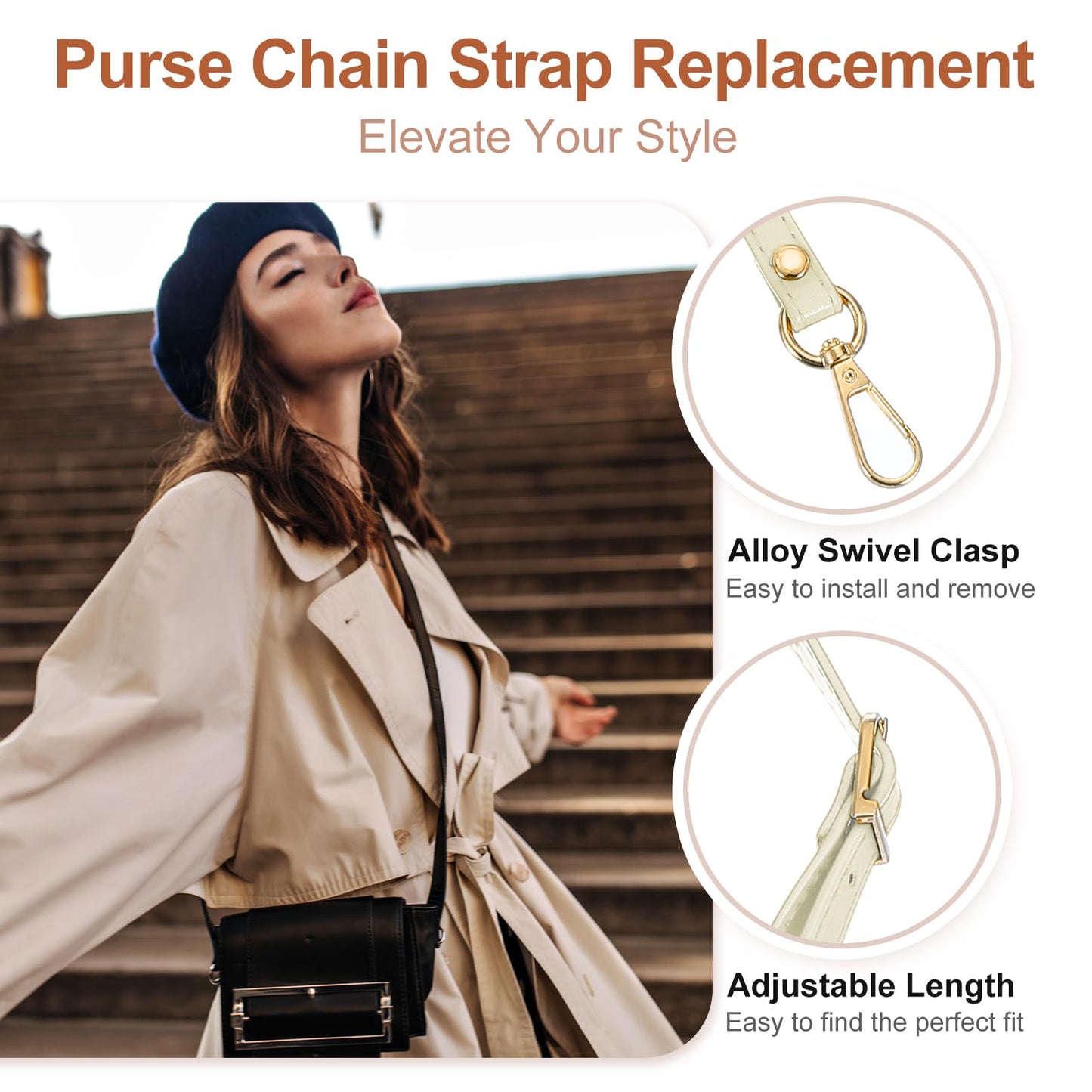 PATIKIL Leather Purse Strap Replacement, 47" PU Adjustable Shoulder Crossbody Replacement Strap with Gold Hardware for Handbags Shoulder Bag, Beige
