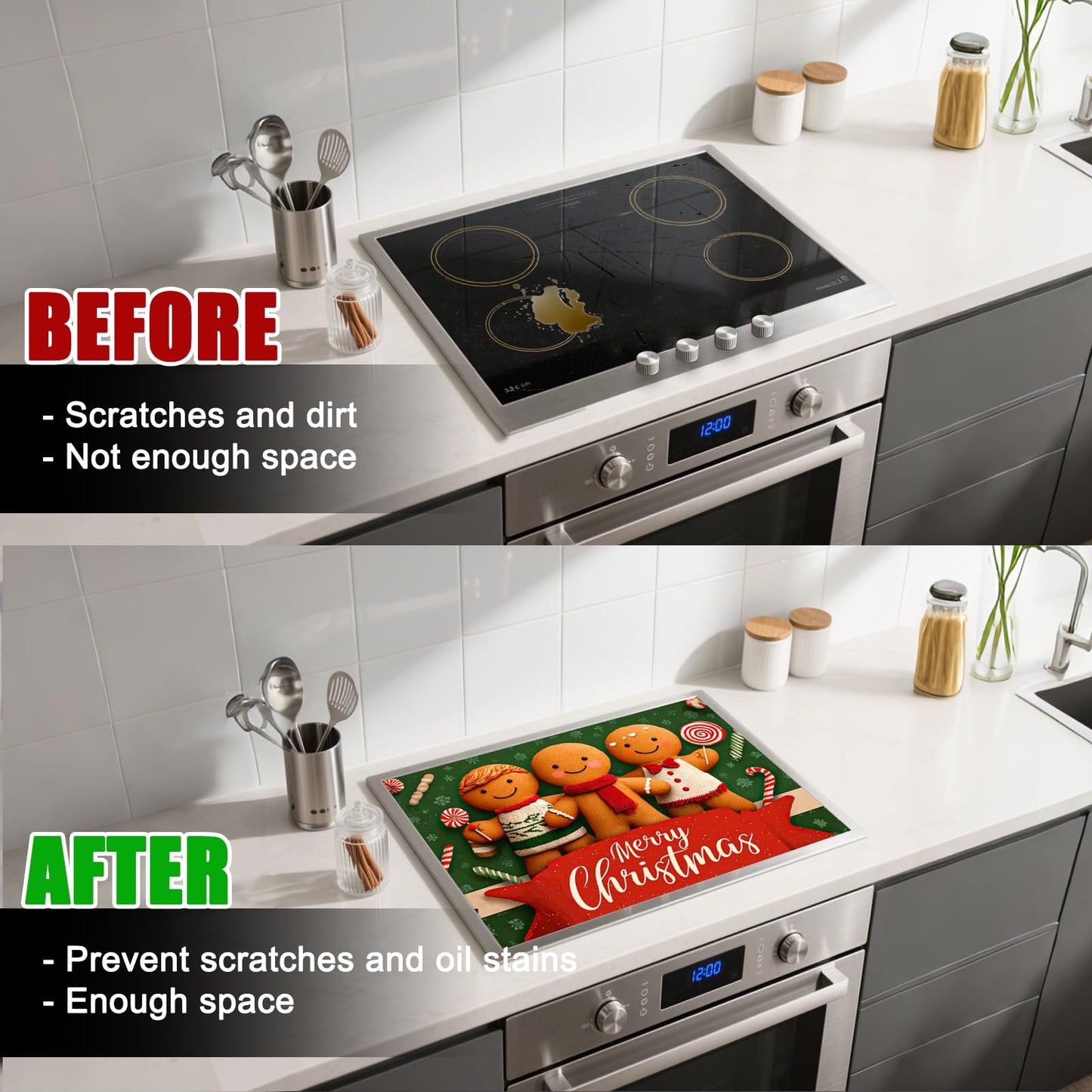Nuxovilar Christmas Stove Top Cover 28.35×20.47 Inch – Gingerbread Man Design for Holiday Kitchen Decor – Festive Stove Burner Cover, Polyester & Diatom Mud Blend