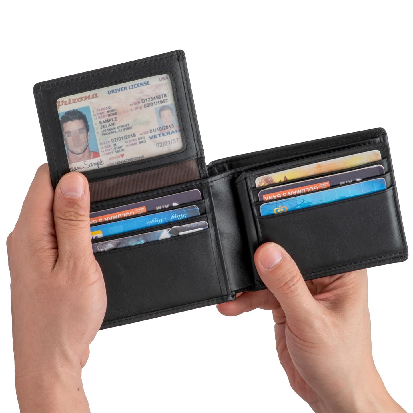 baotuiok Mens Bifold Leather Wallet with 14 Card Slots, 2 ID Windows, Large Capacity, and RFID Blocking Large Wallet for Men