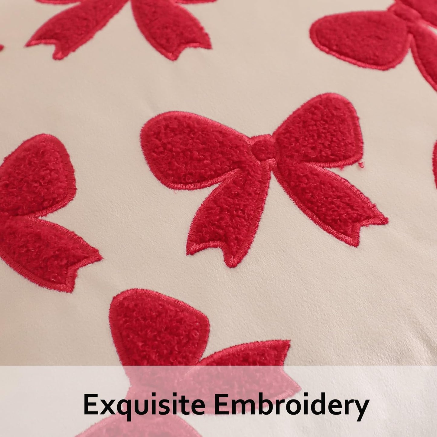 Tosleo Red Bows Pillow Covers 18 x 18 inch Set of 2 Velvet Embroidery Throw Pillow Cover Merry Xmas Party Decor Pillowcase Winter Holiday Cushion Case