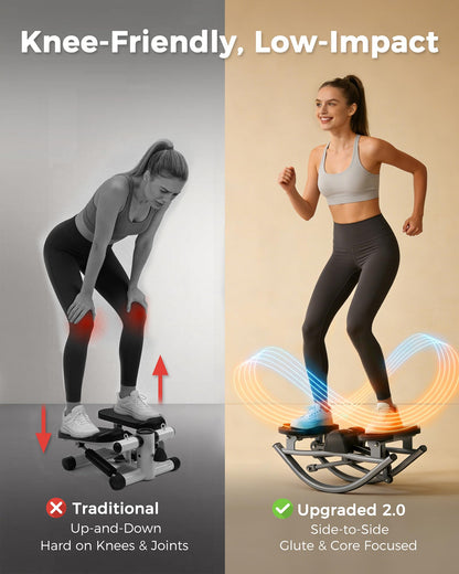 FineWay Upgraded Rock Stepper 2.0 for Exercise at Home, Rocking Stepper Side to Side, Low-Impact Knee-Friendly Exercise Machine with Resistance Bands, LCD Monitor & 330 LBS Capacity, Full Body Workout