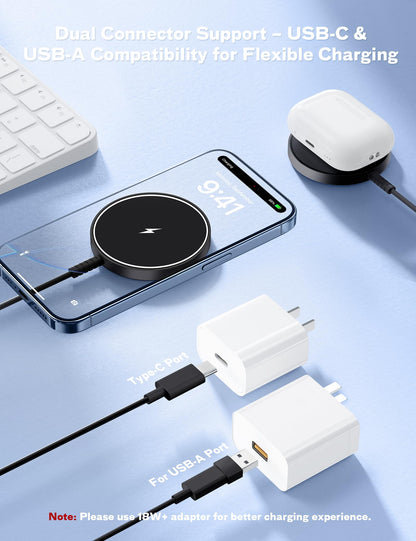 MagSafe Charger Magnetic Wireless iPhone Charge Compatible with iPhone 17 Pro Max Air 16 15 14 Pro Max Plus 13 12 Pro Max & AirPods 4 3 2 Pro - Charging Pad Dock for Travel Home Office