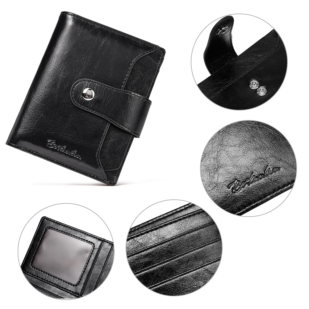BOSTANTEN Women Leather Wallet RFID Blocking Small Bifold Zipper Pocket Wallets Card Case Purse with ID Window
